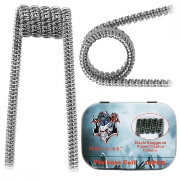 Demon Killer Violence 0.30 Ohm Staple Staggered Fused Clapton Prebuilt Coils